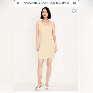 Old Navy Squared Neck Yellow Checkered Linen Mini Dress